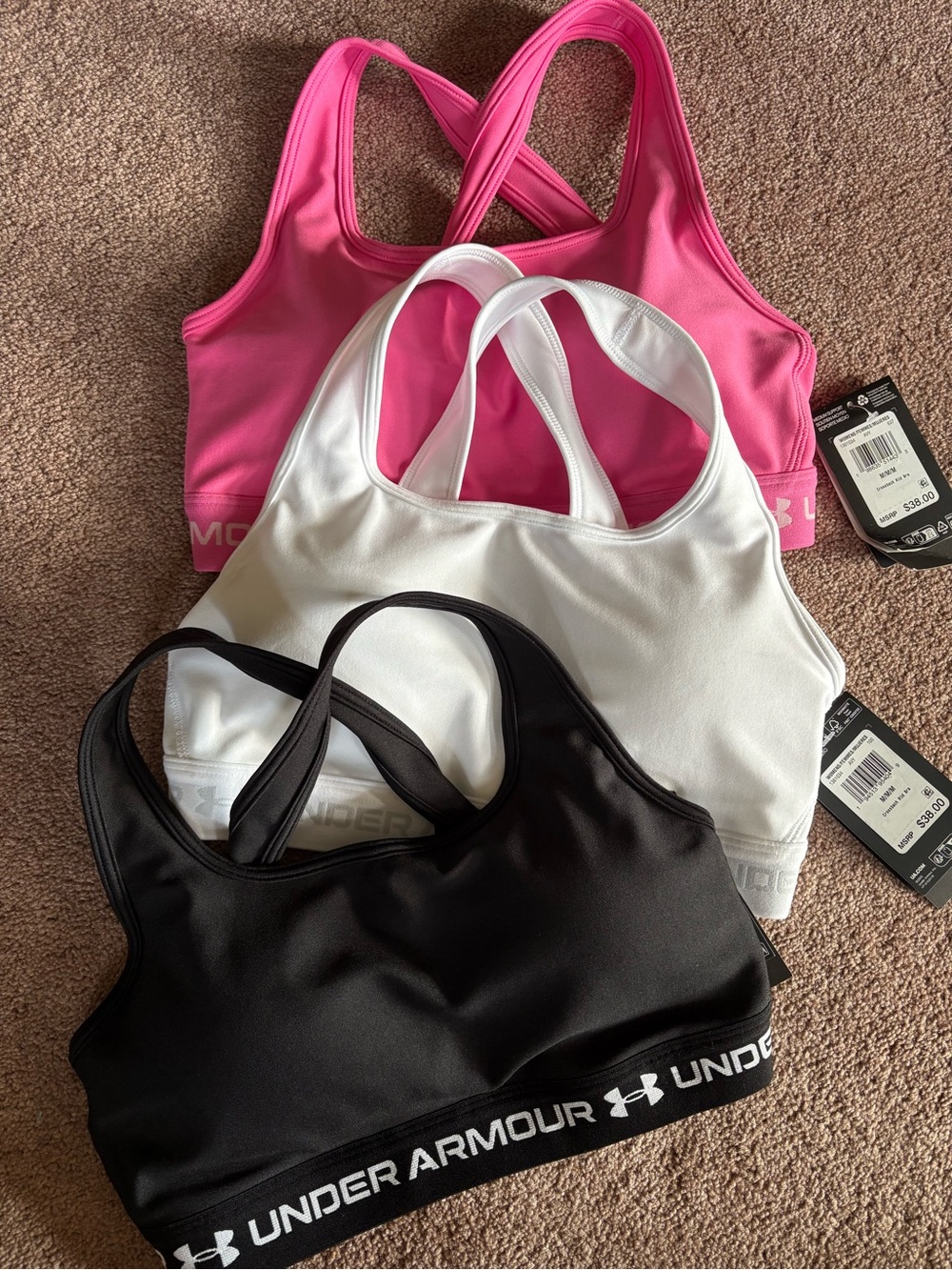 Under Armour Women’s set lot bundle of 3 padded athletic sports bras medium NWT
